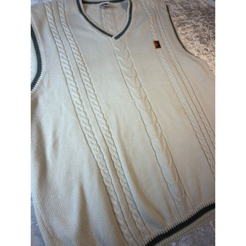Vintage 90s Nike Tennis Mens XL Sweater Vest Cable Knit Swoosh Preppy - Picture 4 of 7